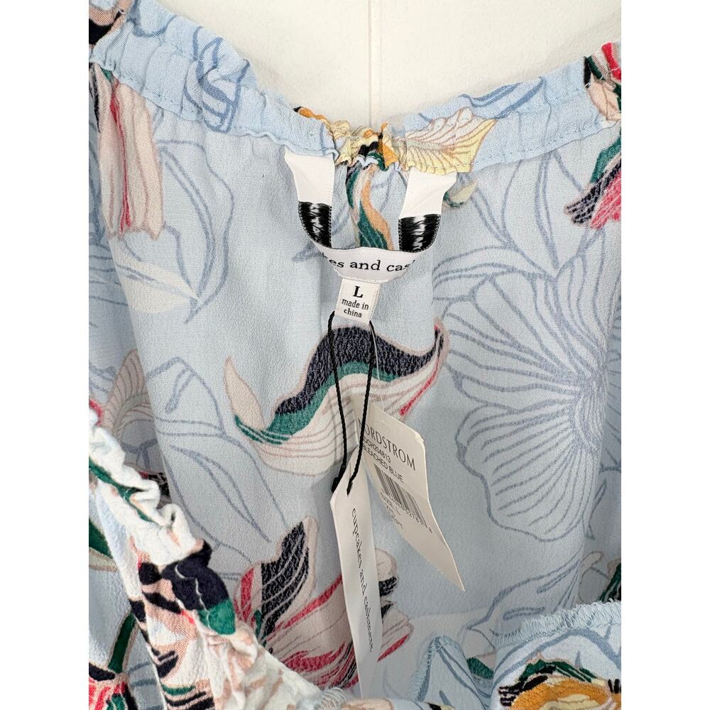 NWT Cupcake & Cashmere Bendita Floral Off Shoulder Top Size Large Blue - Picture 11 of 11
